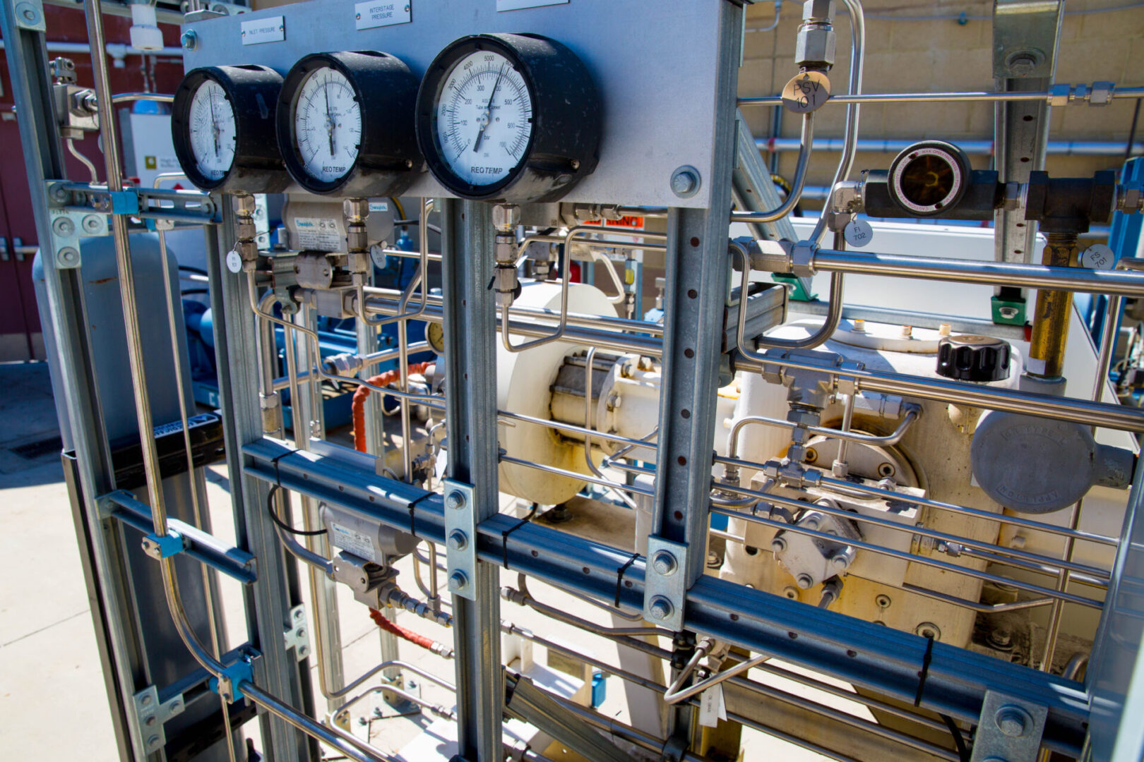 Inside of a hydrogen fill station creating the hydrogen.